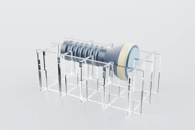 Rendu du modèle lampe torche et de ses 8 plaques en PMMA transparent, configuration bac à nervures.